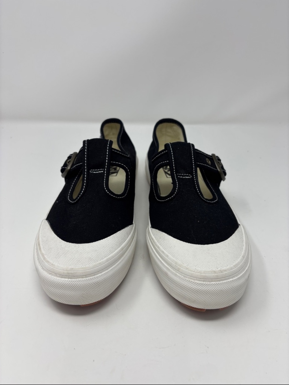 Vans | 8.5 Black Canvas Mary Jane Sneakers with White Toe Cap - Picture 3 of 8